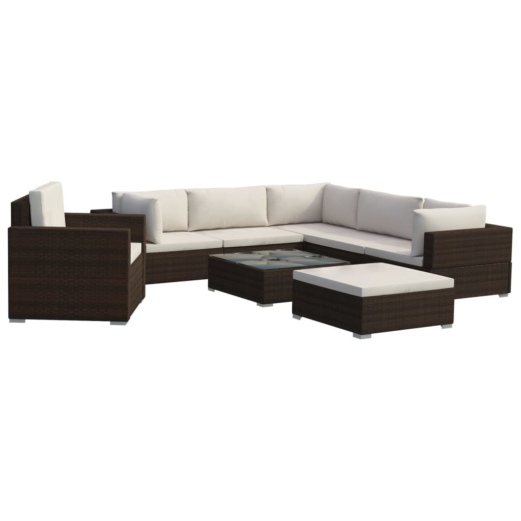 vidaXL 8-tlg. Garten-Lounge-Set mit Auflagen Poly Rattan Braun