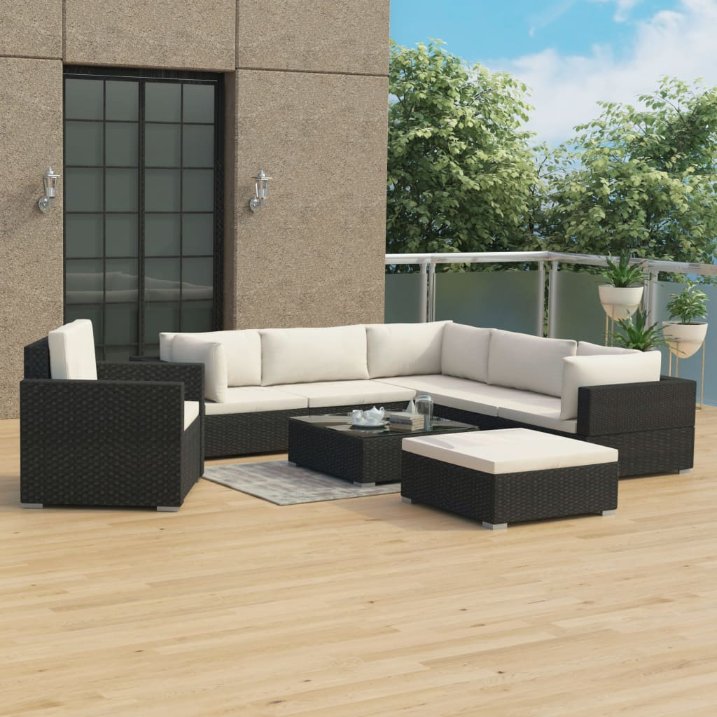 vidaXL 8-tlg. Garten-Lounge-Set mit Auflagen Poly Rattan Braun