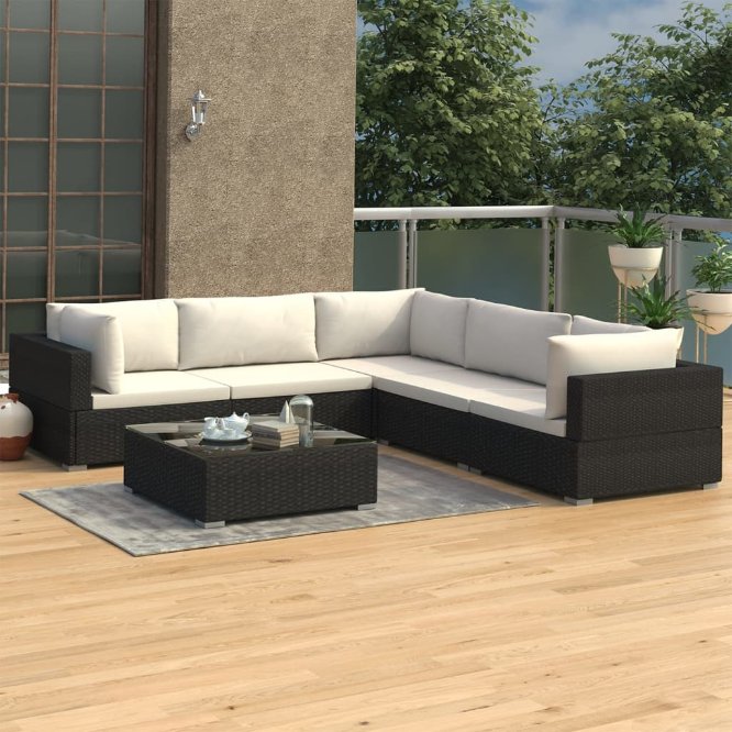 vidaXL 6-tlg. Garten-Lounge-Set mit Auflagen Poly Rattan Braun