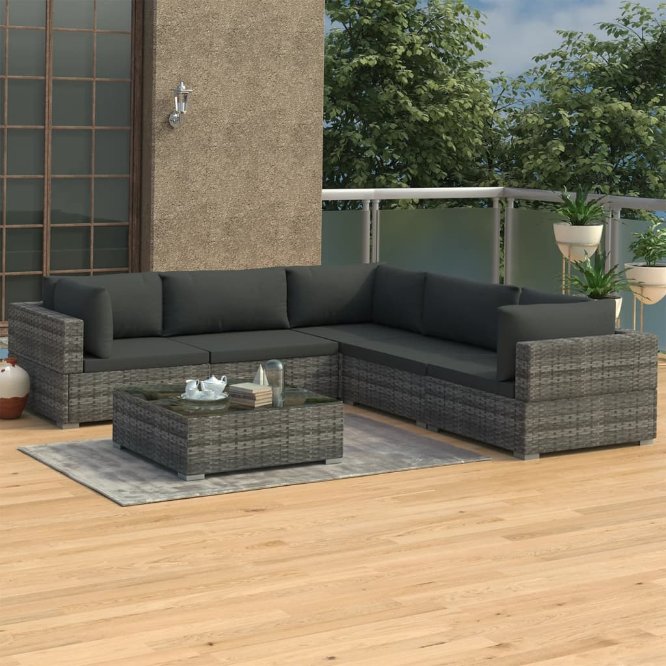 vidaXL 6-tlg. Garten-Lounge-Set mit Auflagen Poly Rattan Braun
