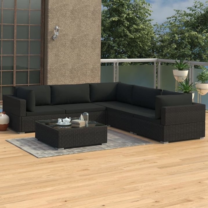 vidaXL 6-tlg. Garten-Lounge-Set mit Auflagen Poly Rattan Braun