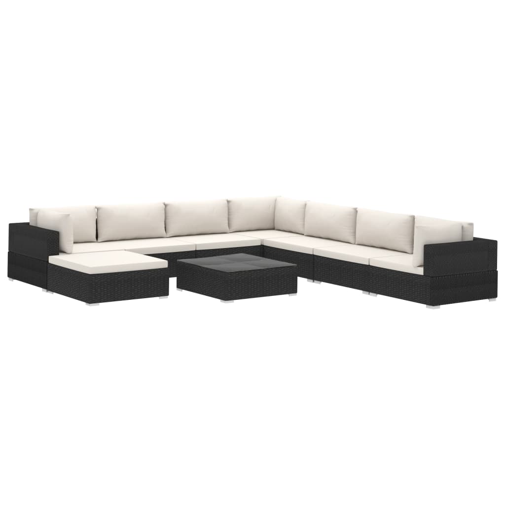 vidaXL 9-tlg. Garten-Lounge-Set mit Auflagen Poly Rattan Schwarz