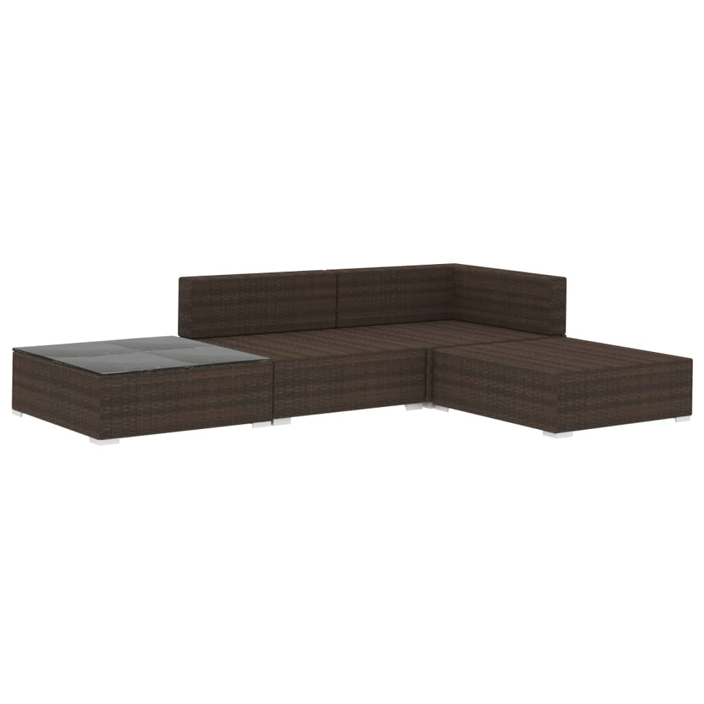 vidaXL 4-tlg. Garten-Lounge-Set mit Auflagen Poly Rattan Braun