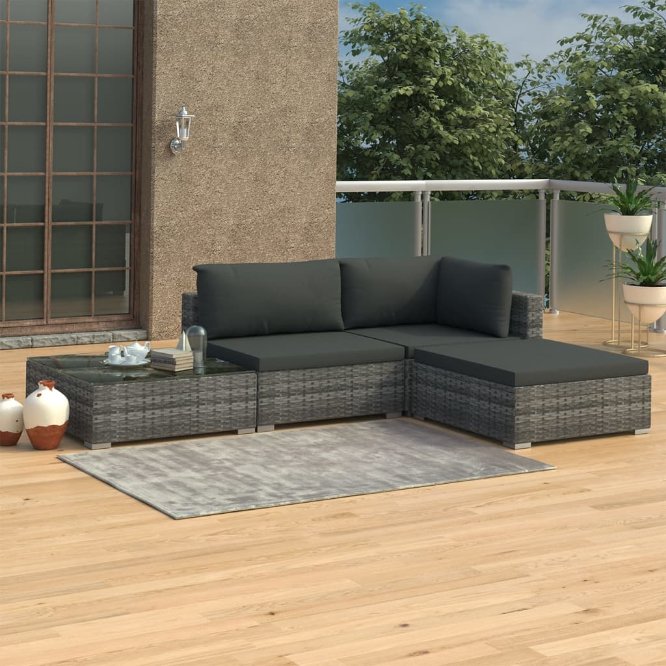 vidaXL 4-tlg. Garten-Lounge-Set mit Auflagen Poly Rattan Braun