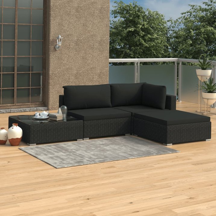 vidaXL 4-tlg. Garten-Lounge-Set mit Auflagen Poly Rattan Braun