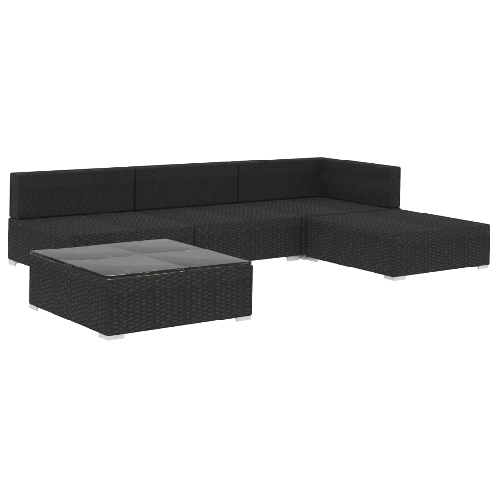 vidaXL 5-tlg. Garten-Lounge-Set mit Auflagen Poly Rattan Schwarz