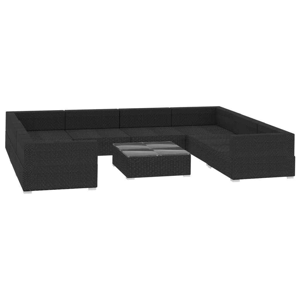 vidaXL 9-tlg. Garten-Lounge-Set mit Auflagen Poly Rattan Schwarz