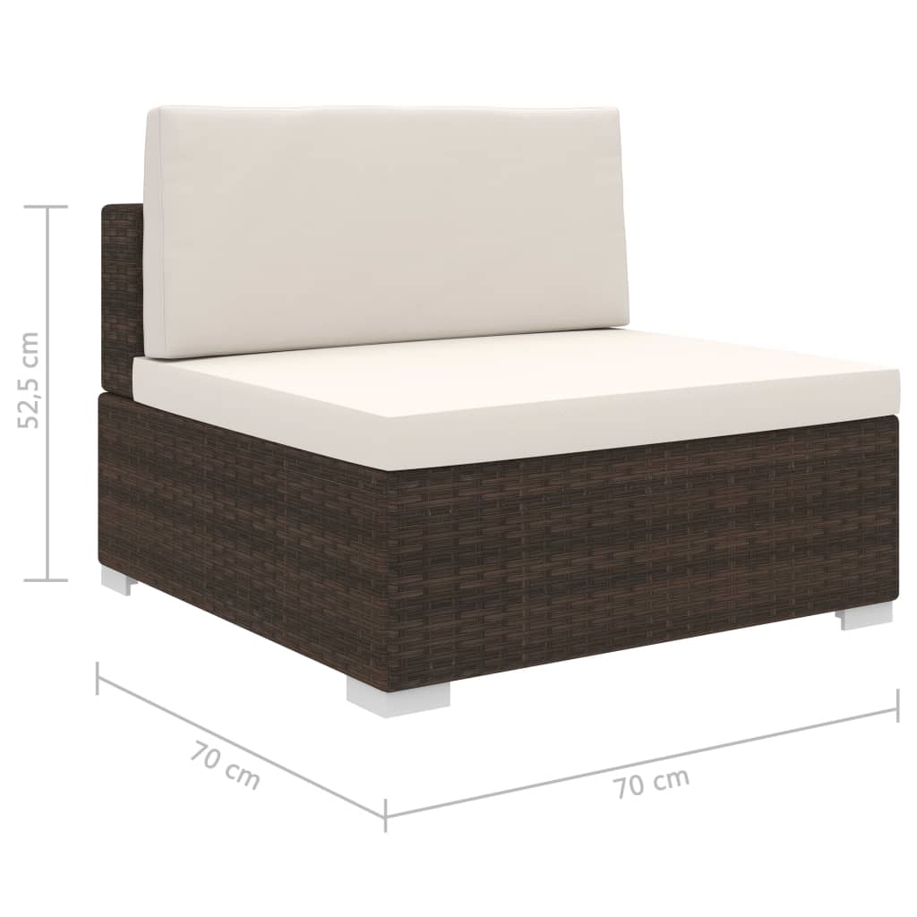 vidaXL Modular-Sofa-Mittelteil 1 Stk. + Auflagen Poly Rattan Braun