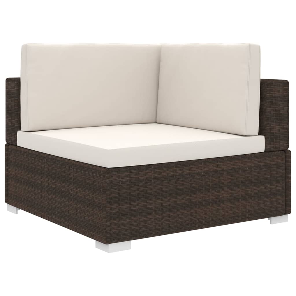 vidaXL Modular-Sofa-Mittelteil 1 Stk. + Auflagen Poly Rattan Braun