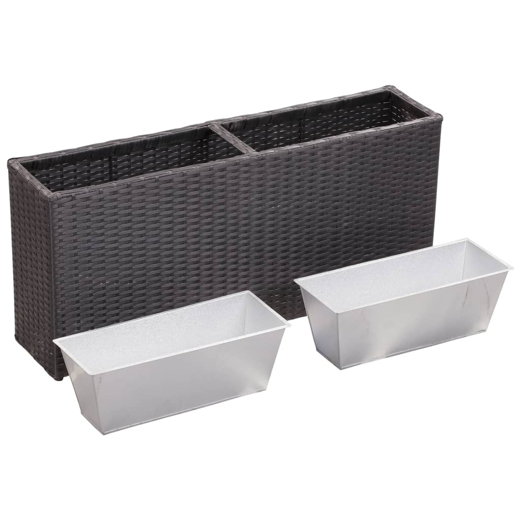 vidaXL Garten-Hochbeet mit 2 Töpfen 90x20x40cm Poly Rattan Schwarz