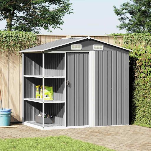 vidaXL Gartenhaus mit Regal Grau 205x130x183 cm Eisen