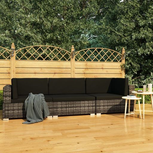 vidaXL 3-tlg. Garten-Sofagarnitur mit Auflagen Poly Rattan Schwarz