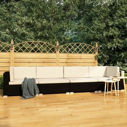 vidaXL 3-tlg. Garten-Sofagarnitur mit Auflagen Poly Rattan Schwarz