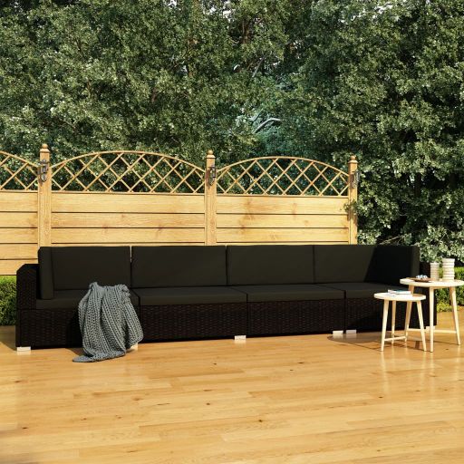 vidaXL 3-tlg. Garten-Sofagarnitur mit Auflagen Poly Rattan Schwarz