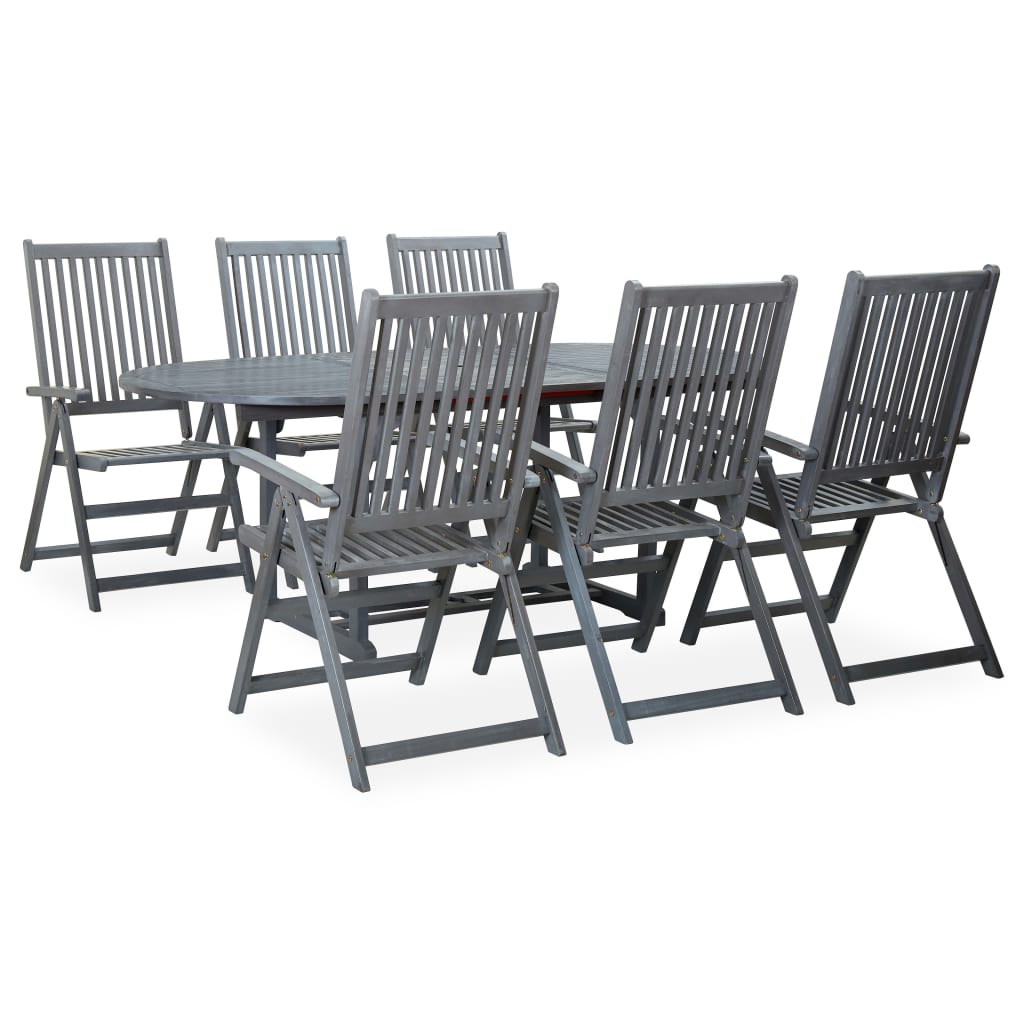 5-tlg. Garten-Essgruppe (150–200) x 100 cm Massivholz Akazie Grau