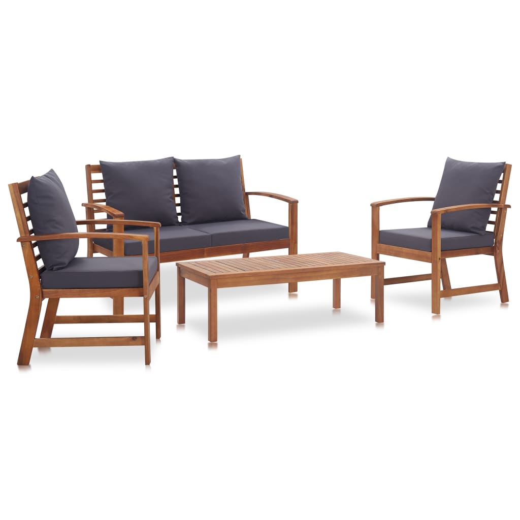 4-tlg. Garten-Lounge-Set mit Auflagen Massivholz Akazie