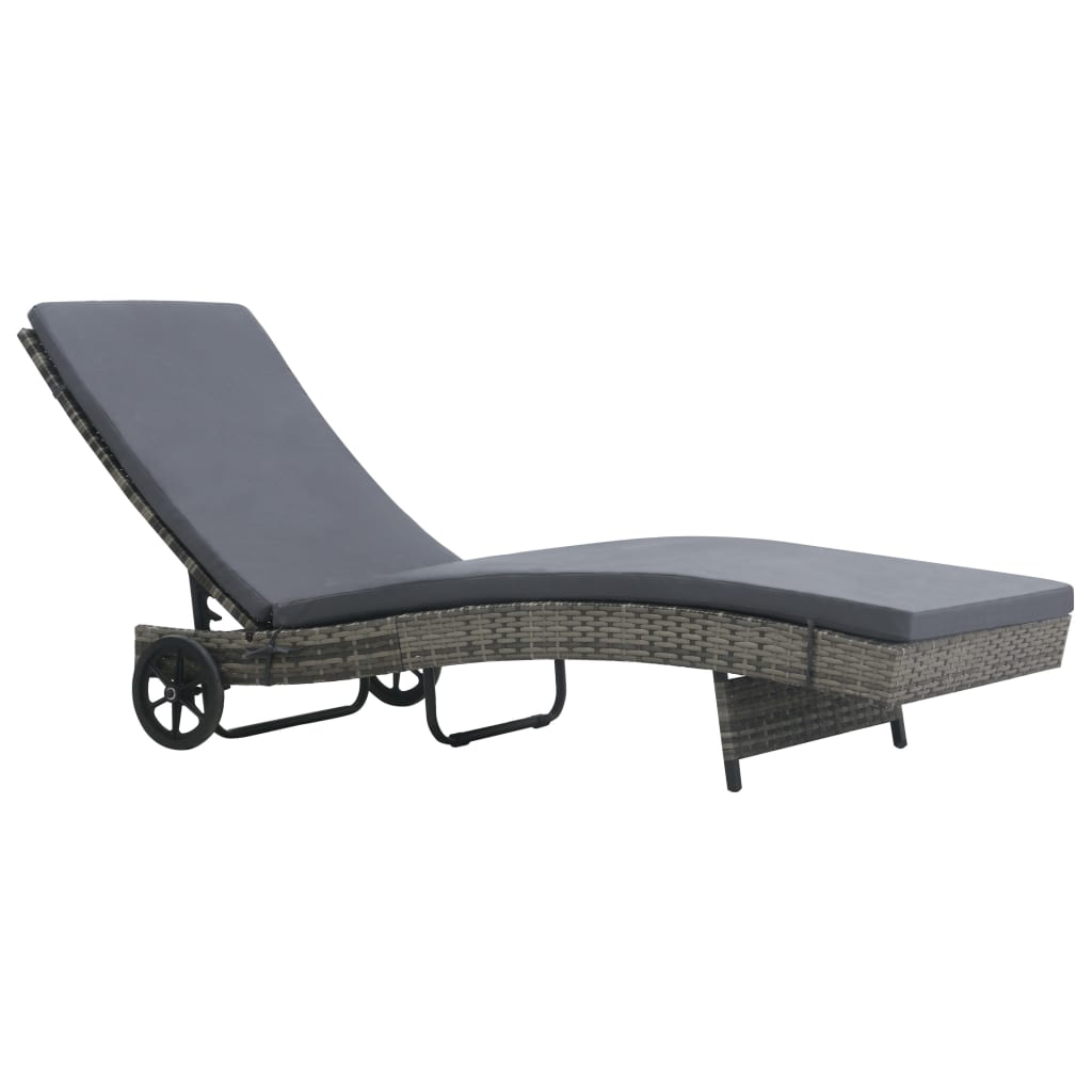 Sonnenliegen 2 Stk. mit Rollen und Auflagen Poly Rattan Schwarz