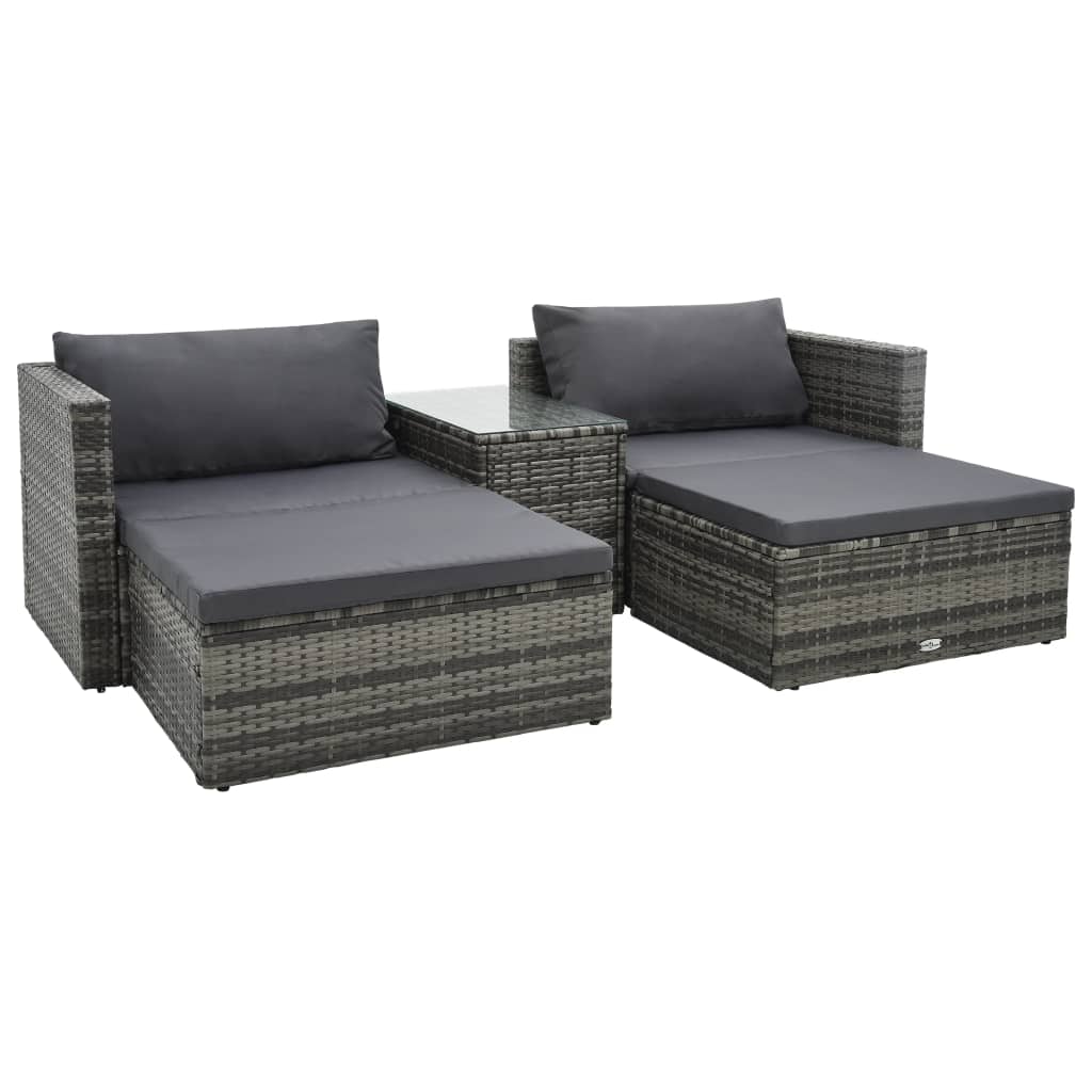 vidaXL 5-tlg. Garten-Lounge-Set mit Auflagen Poly Rattan Braun