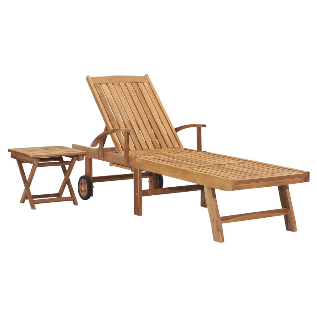 vidaXL Sonnenliegen 2 Stk. mit Tisch Massivholz Teak