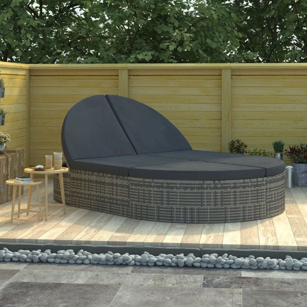 vidaXL Outdoor-Loungebett mit Kissen Poly Rattan Braun