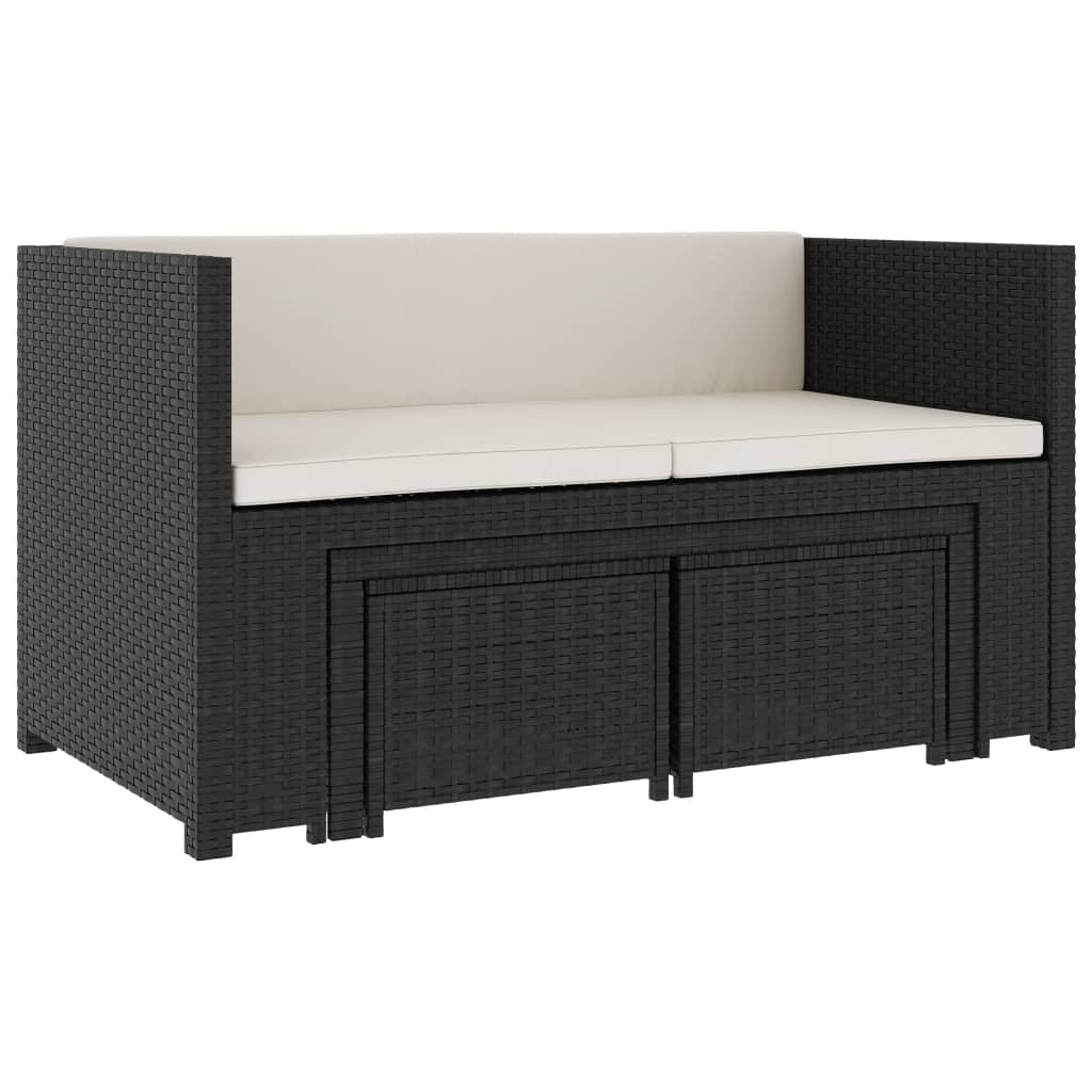 vidaXL 5-tlg. Garten-Lounge-Set mit Auflagen Poly Rattan Schwarz