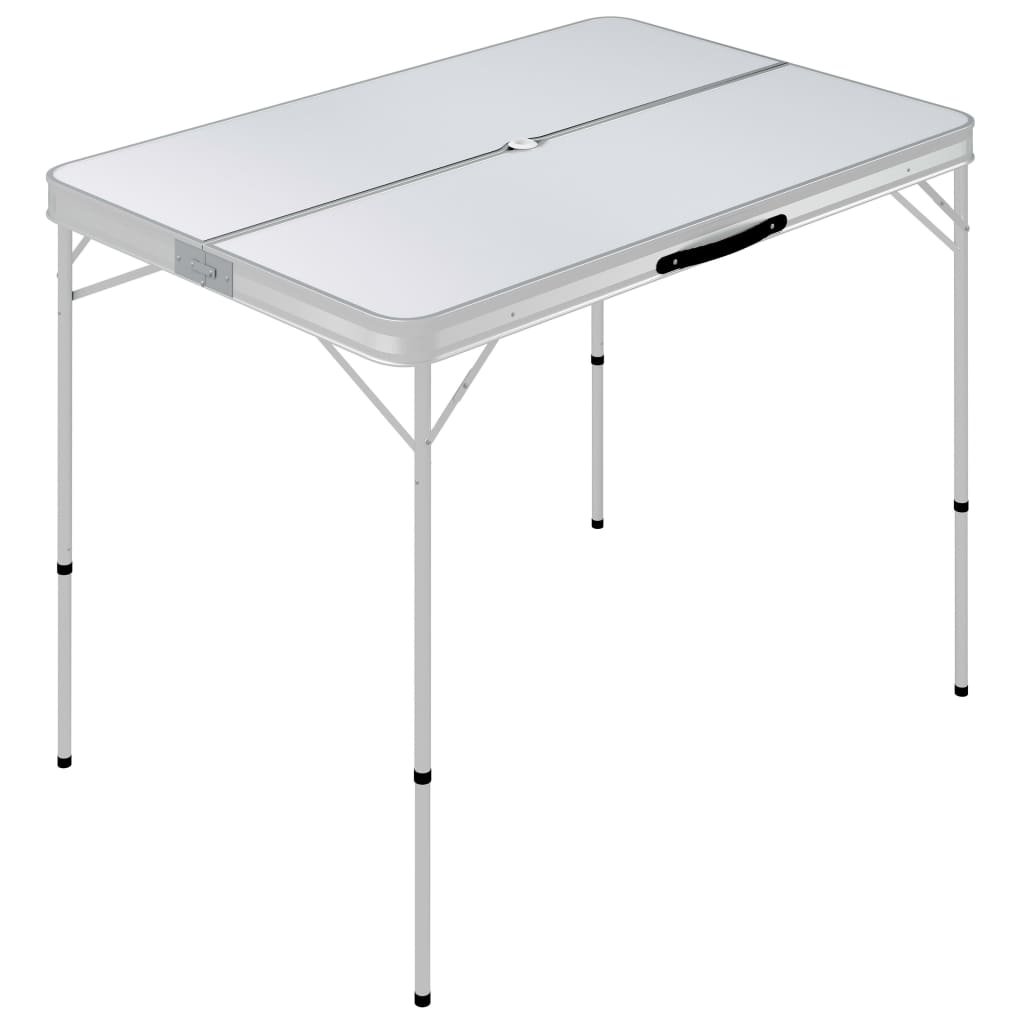 vidaXL Klappbarer Campingtisch mit 2 Sitzbänken Aluminium Weiß