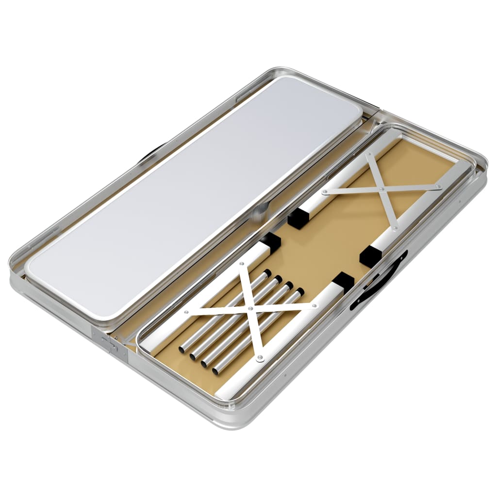 vidaXL Klappbarer Campingtisch mit 2 Sitzbänken Aluminium Weiß