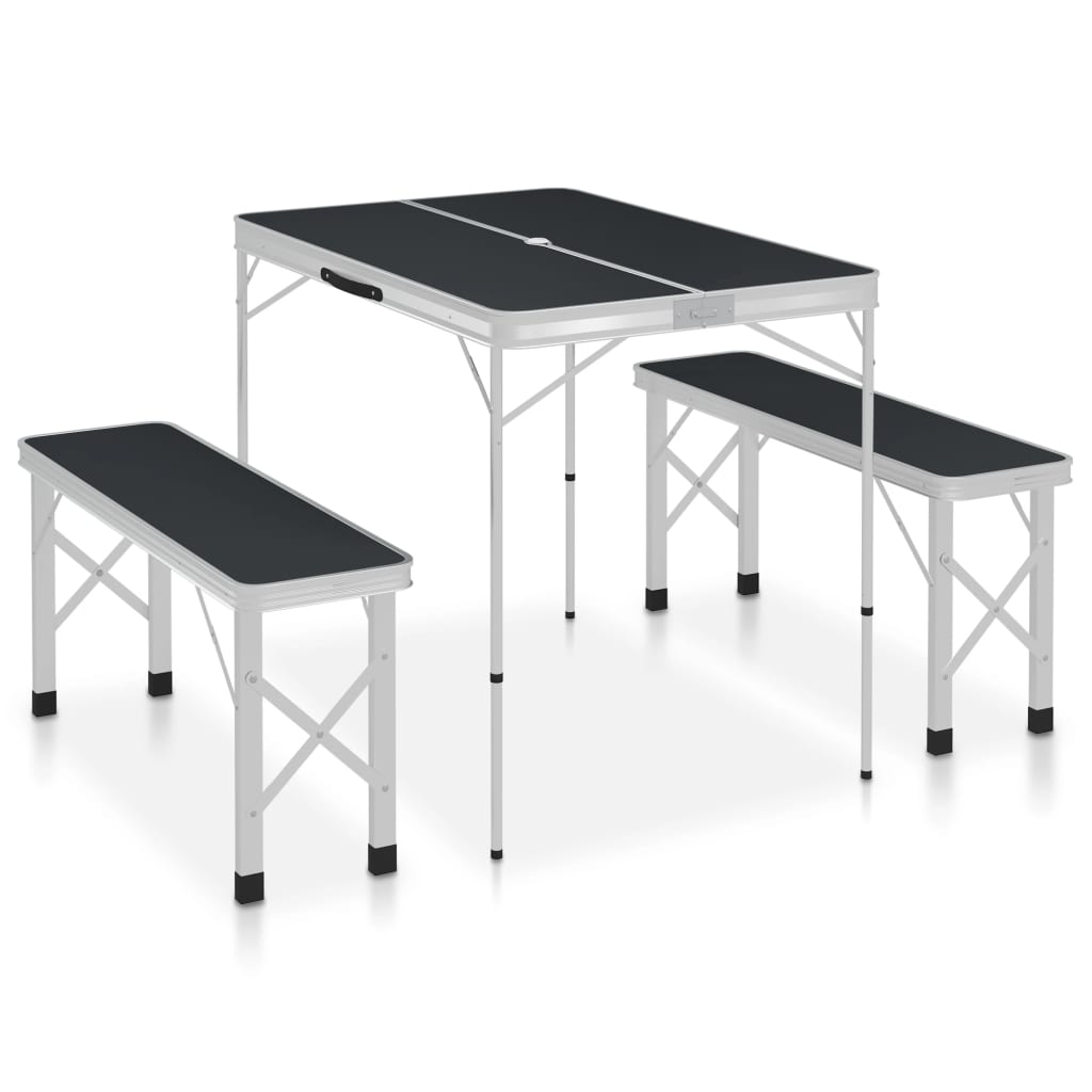 vidaXL Klappbarer Campingtisch mit 2 Sitzbänken Aluminium Weiß