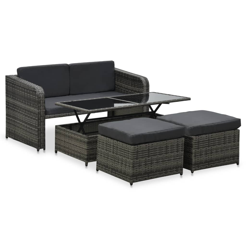 vidaXL 4-tlg. Garten-Lounge-Set mit Auflagen Poly Rattan Braun