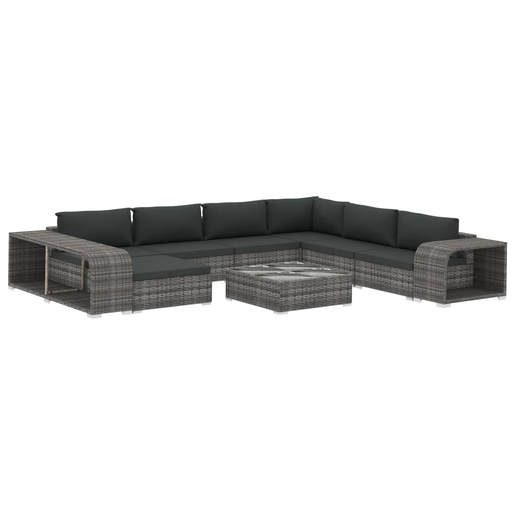 vidaXL 10-tlg. Garten-Lounge-Set mit Auflagen Poly Rattan Grau