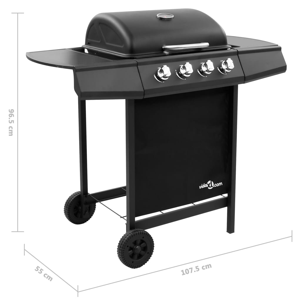 vidaXL Gasgrill mit 4 Flammen Schwarz