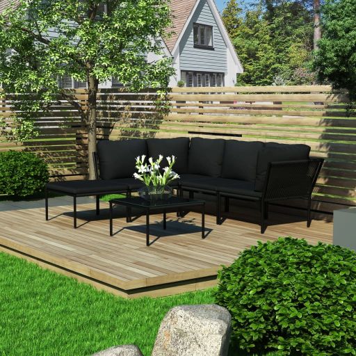 vidaXL 6-tlg. Garten-Lounge-Set mit Auflagen Schwarz PVC