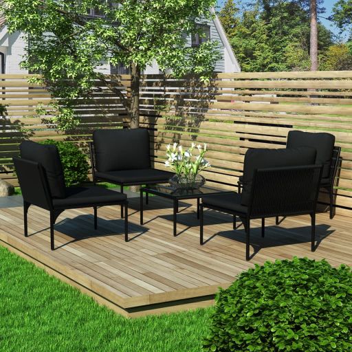 vidaXL 6-tlg. Garten-Lounge-Set mit Auflagen Schwarz PVC