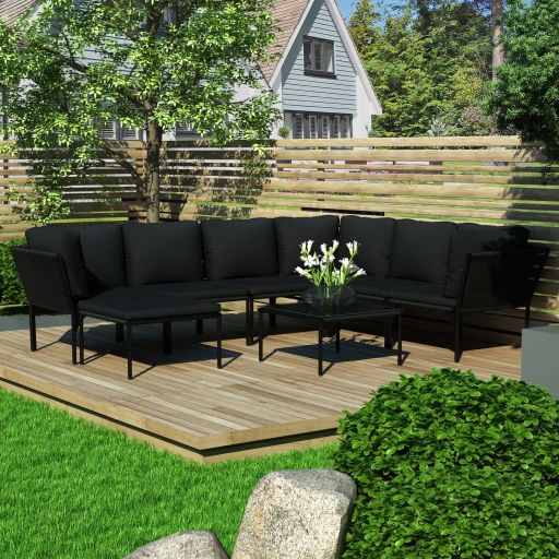 vidaXL 6-tlg. Garten-Lounge-Set mit Auflagen Schwarz PVC