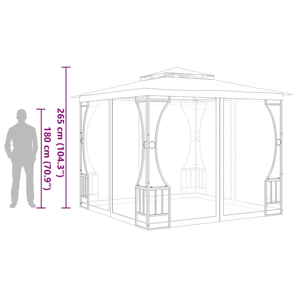 vidaXL Pavillon mit Netz 300x300x265 cm Creme