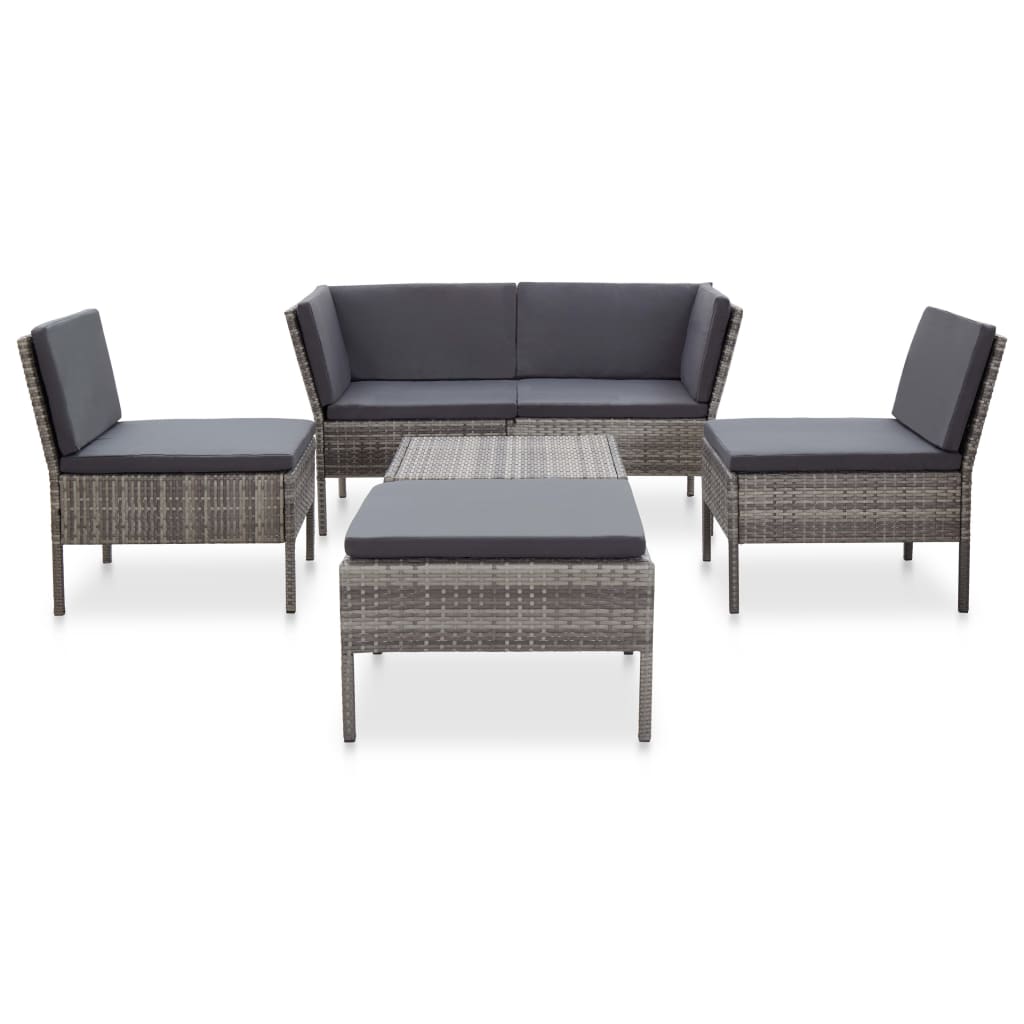 vidaXL 6-tlg. Garten-Lounge-Set mit Auflagen Poly Rattan Braun