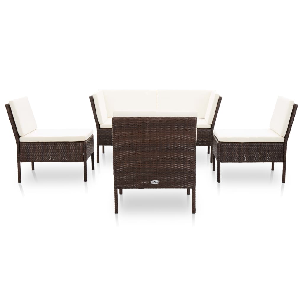 vidaXL 6-tlg. Garten-Lounge-Set mit Auflagen Poly Rattan Braun