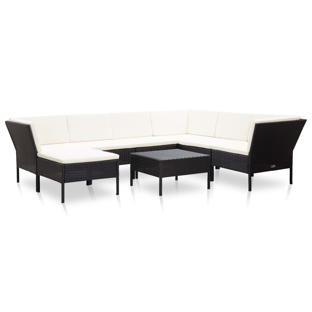 vidaXL 8-tlg. Garten-Lounge-Set mit Auflagen Poly Rattan Schwarz
