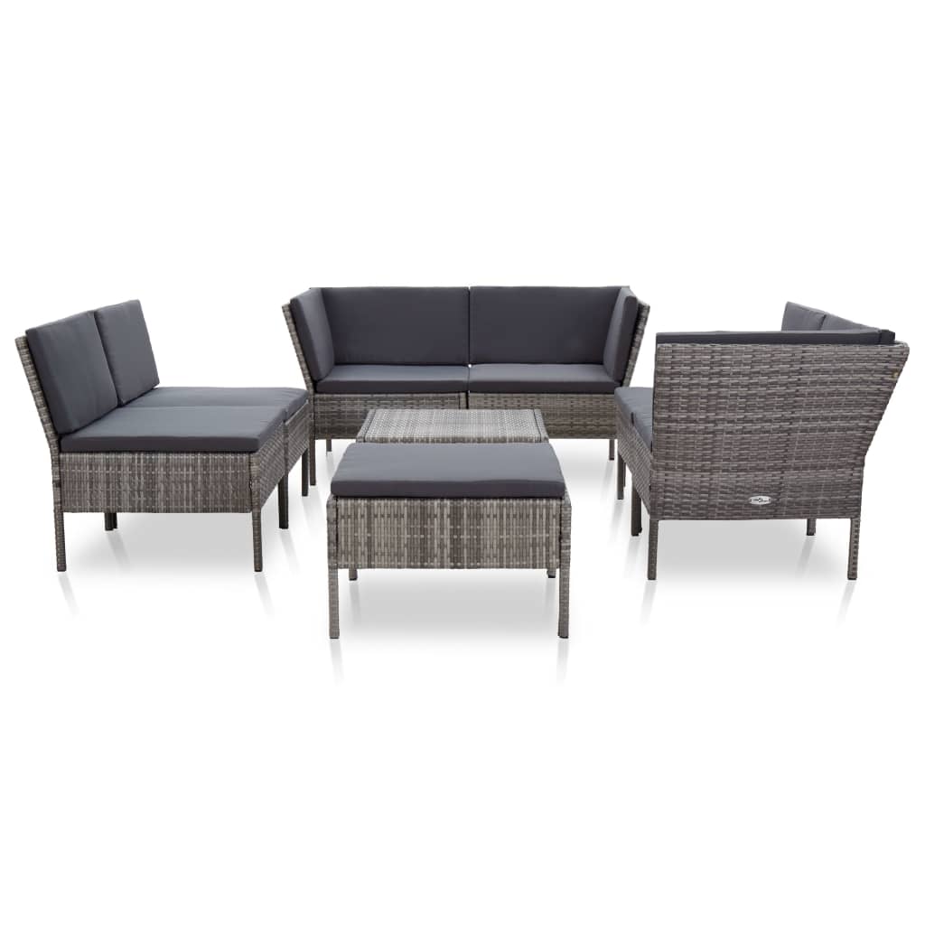 vidaXL 8-tlg. Garten-Lounge-Set mit Auflagen Poly Rattan Schwarz