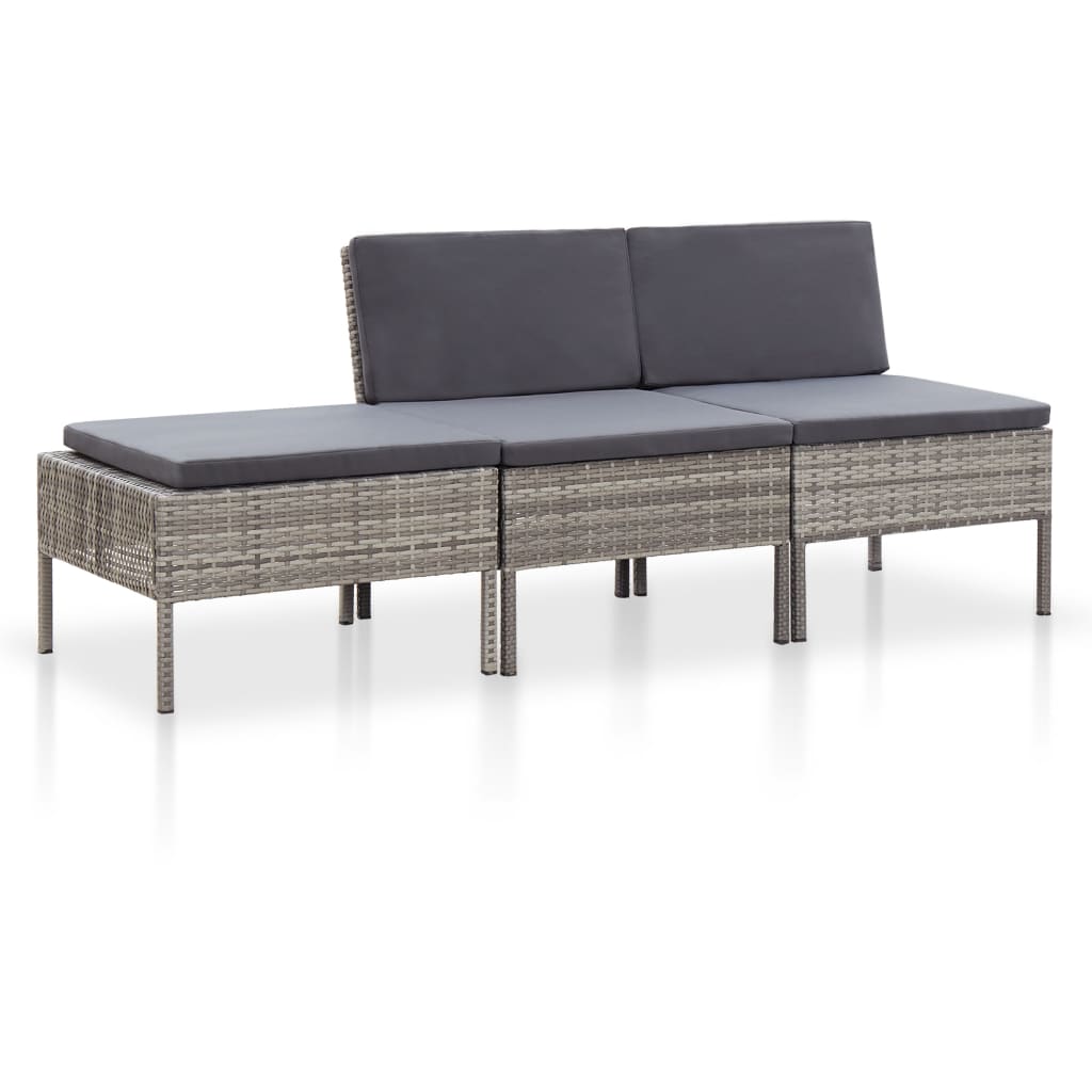 vidaXL 3-tlg. Garten-Lounge-Set mit Auflagen Poly Rattan Braun