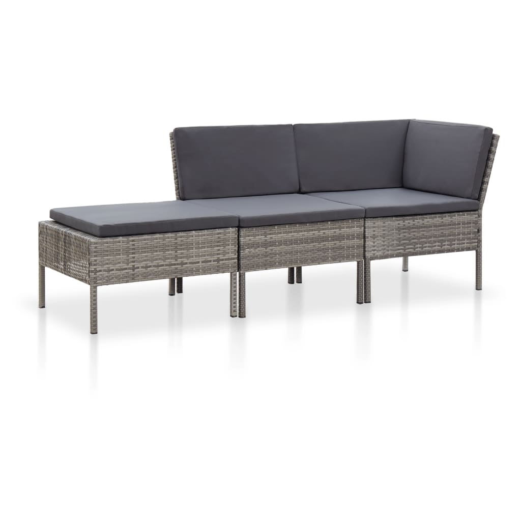vidaXL 3-tlg. Garten-Lounge-Set mit Auflagen Poly Rattan Braun