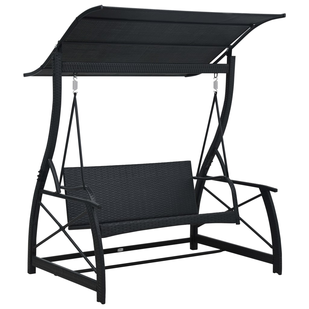 vidaXL Hollywoodschaukel 3-Sitzer mit Dach Poly Rattan Schwarz