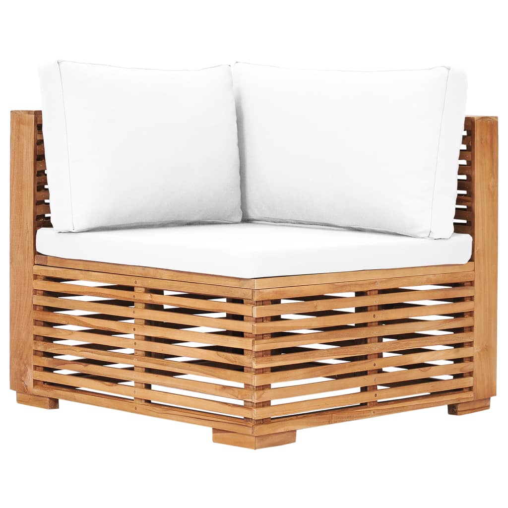 Gartentisch und Fußhocker Set mit Creme Kissen Teak Massivholz