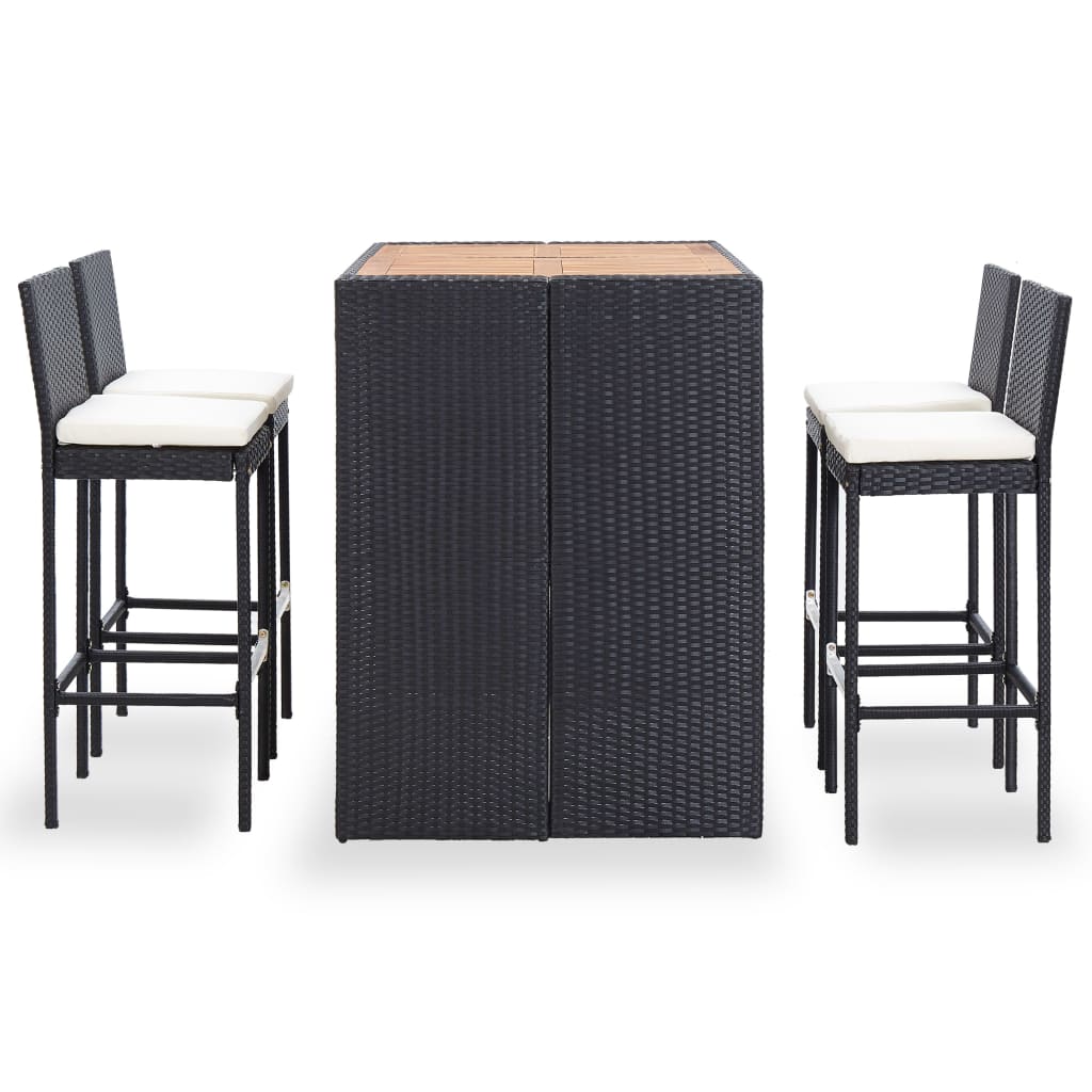 vidaXL 5-tlg. Garten-Bar-Set Poly Rattan und Akazienholz Schwarz
