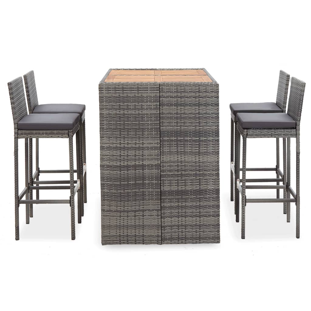 vidaXL 5-tlg. Garten-Bar-Set Poly Rattan und Akazienholz Schwarz