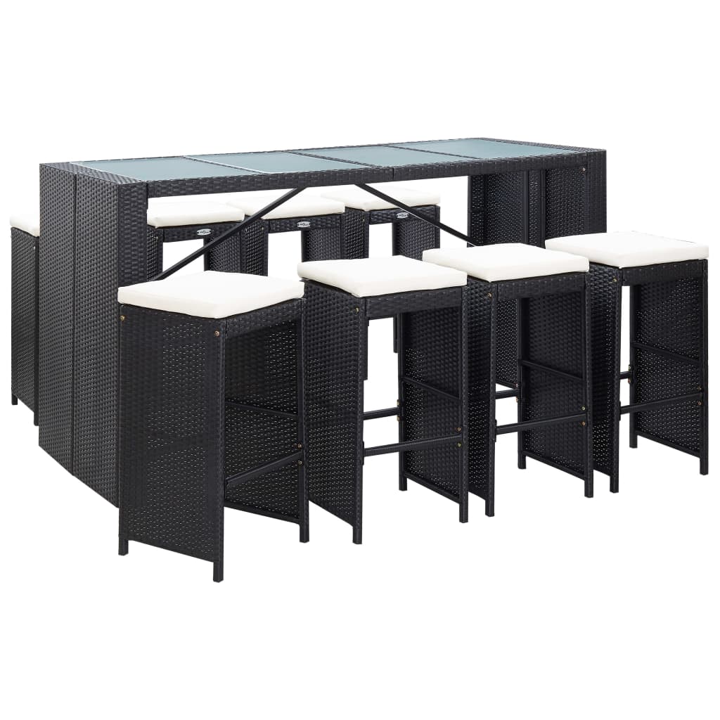 vidaXL 5-tlg. Garten-Bar-Set Poly Rattan und Glas Schwarz