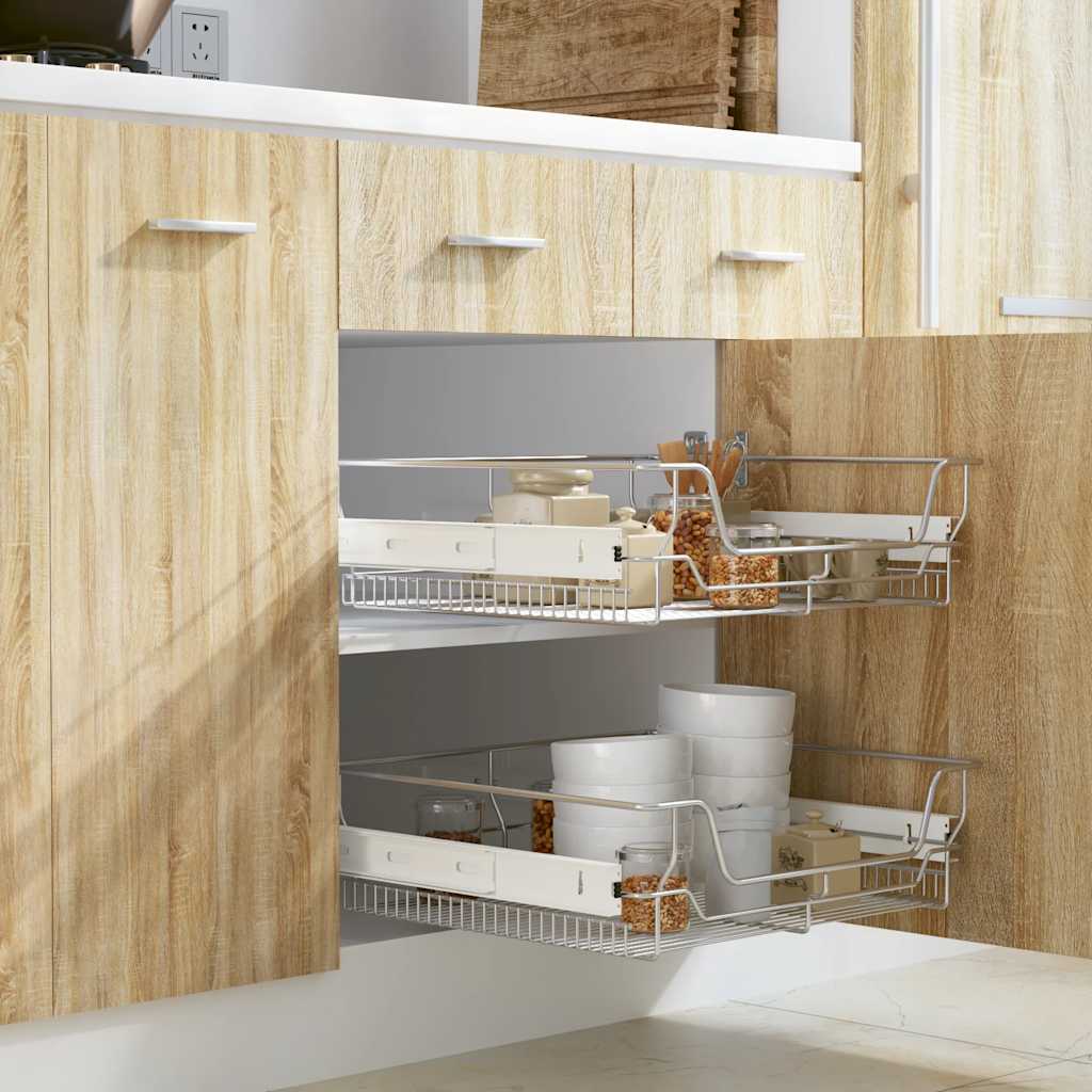 vidaXL Küchen-Drahtkörbe 2 Stk. Ausziehbar Silbern 45 cm