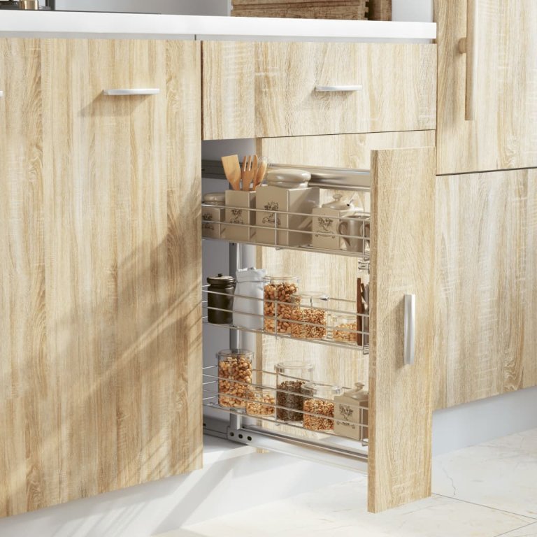 vidaXL 3-stufiger Küchen-Drahtkorb Ausziehbar Silbern 47x15,5x55,5 cm