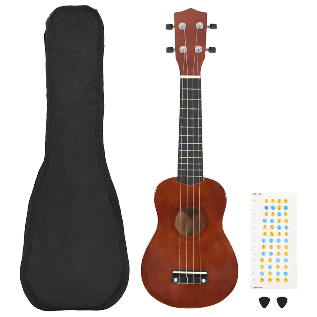 vidaXL Sopran Ukulele Set für Kinder mit Tasche Dunkles Holz 21"