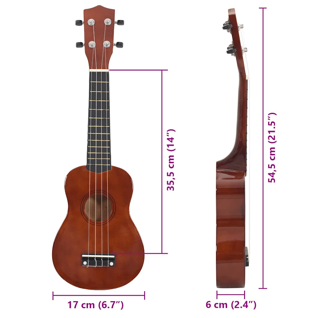 vidaXL Sopran Ukulele Set für Kinder mit Tasche Dunkles Holz 21"